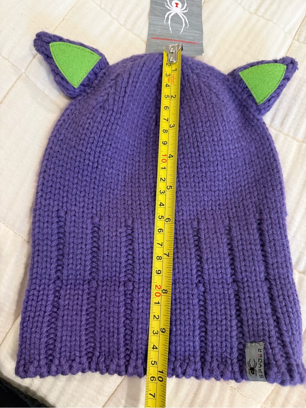 NWT | Spyder Kids One Size Ski Beanie Knit Cat Ear Purple and Green - Picture 10 of 16